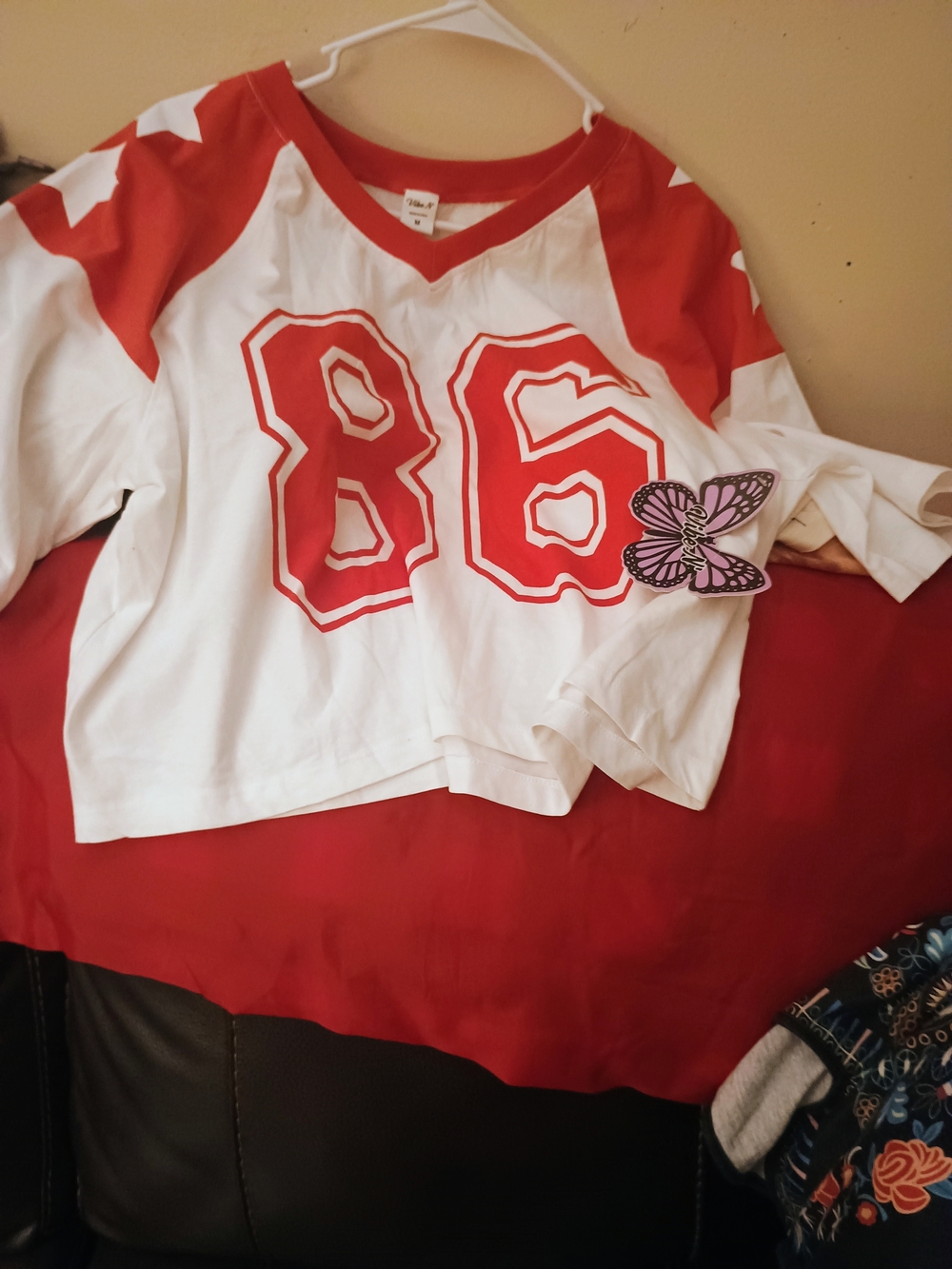 Women's Red & White 86 Sports Jersey Top